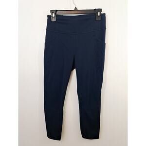 Lululemon Women's Navy Blue Cropped Legging Tight In Size 8 Side Pockets EUC